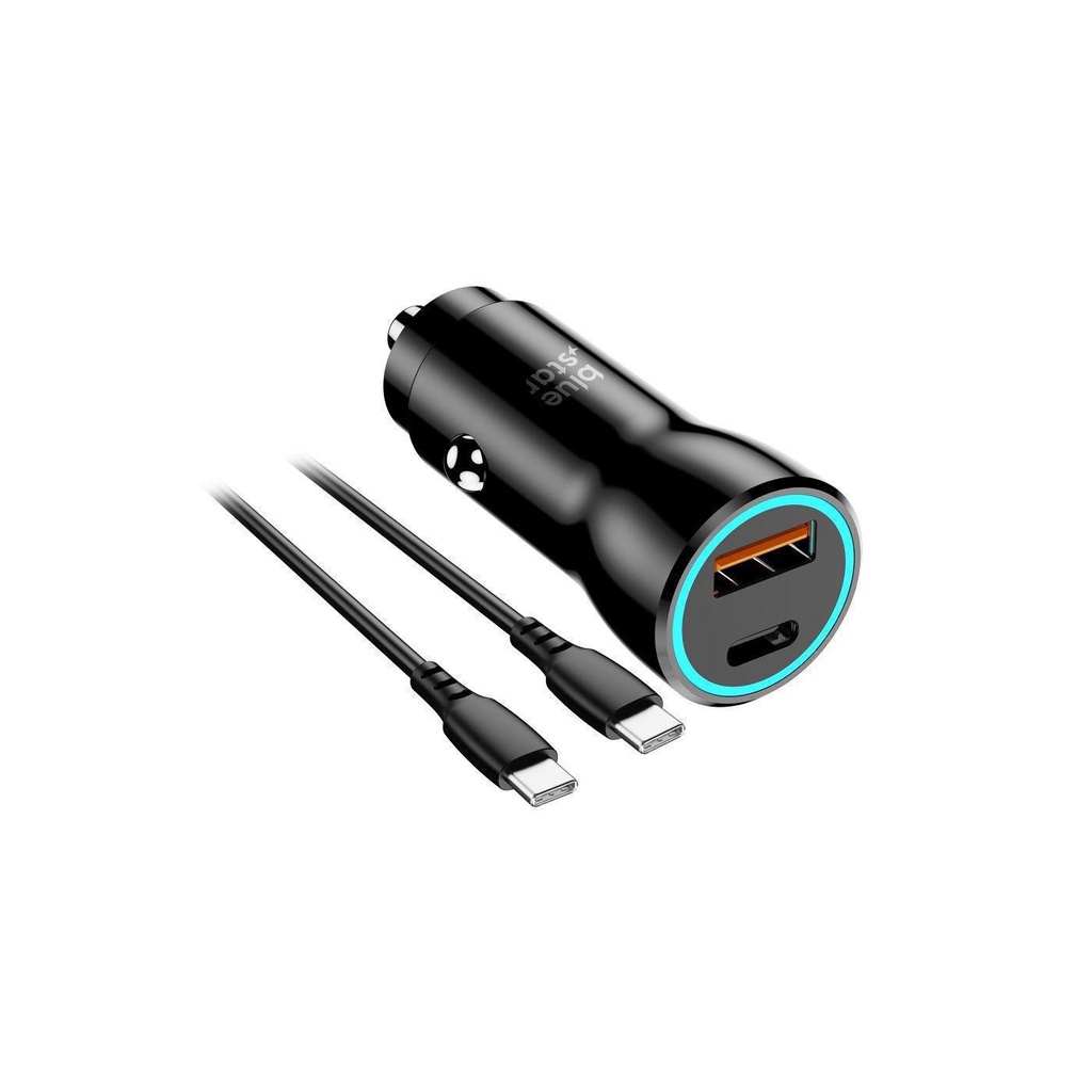 Blue Star Cargador de coche QC 3.0 30W USB-C + USB-A + cable USB-C