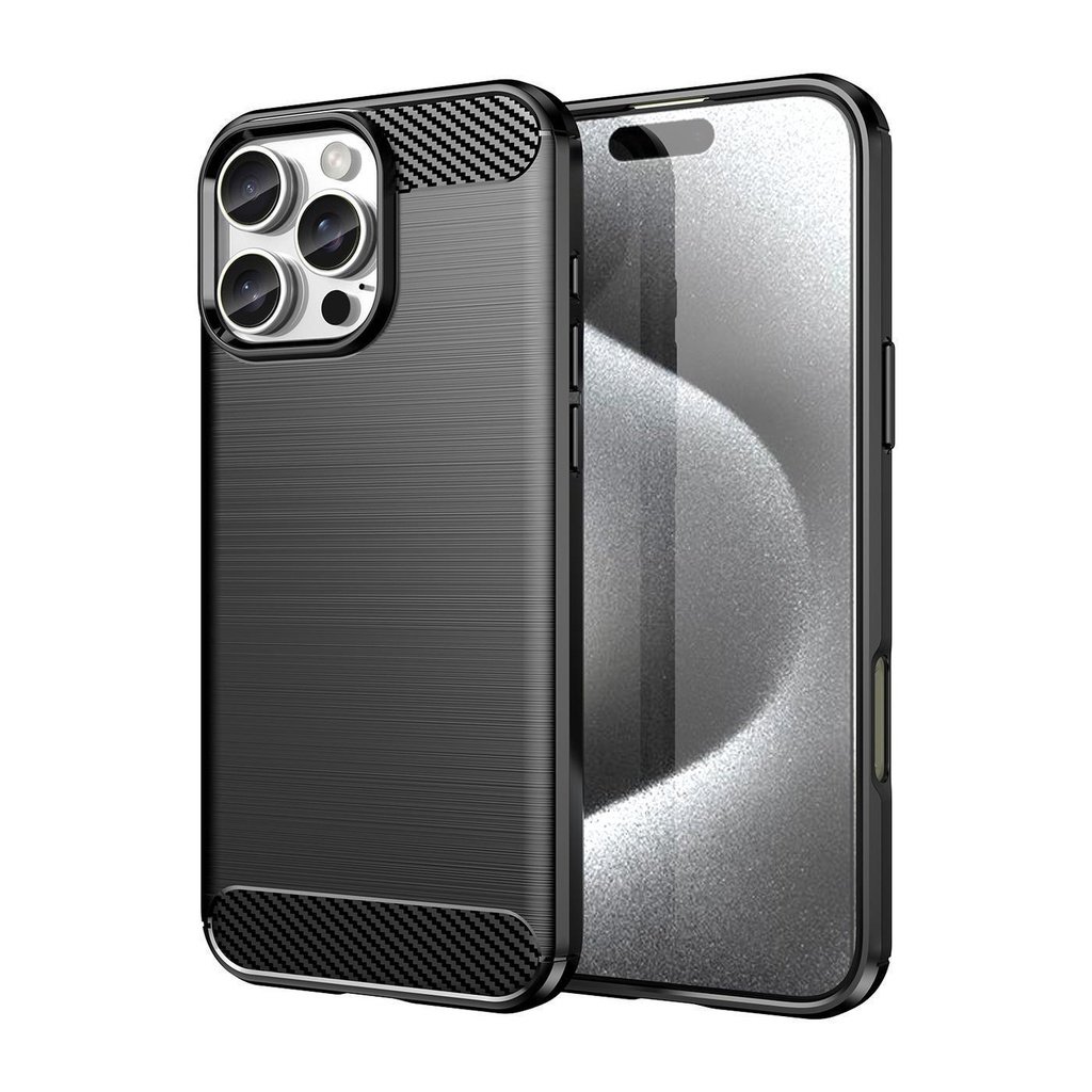 Funda silicona iPhone 16 Pro Max, alta protección e inserciones símil a fibra de carbono