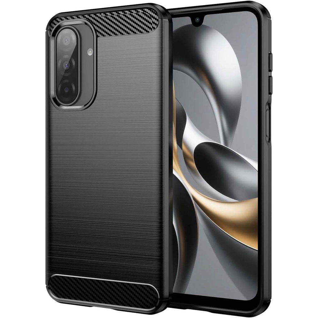 Funda silicona Samsung Galaxy A17, alta protección e inserciones símil a fibra de carbono negro