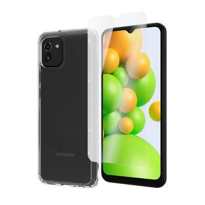 Protector cristal templado + carcasa híbrida Samsung Galaxy A03