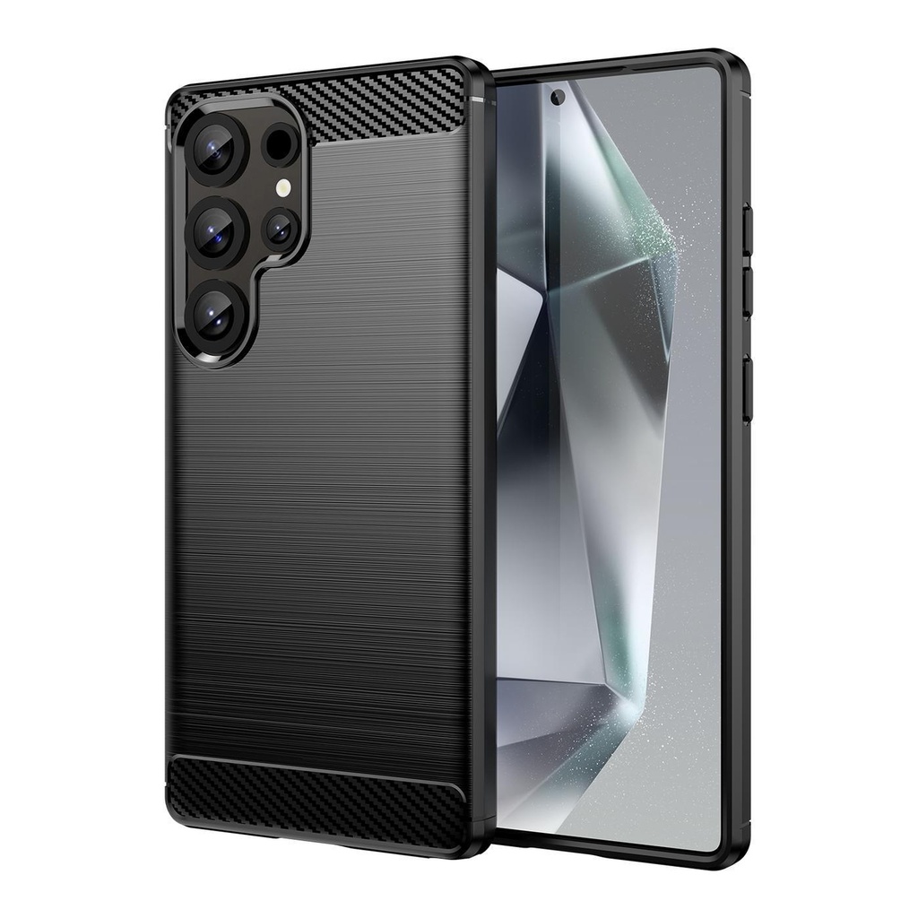 Funda silicona Samsung Galaxy S25 Ultra, alta protección e inserciones símil a fibra de carbono