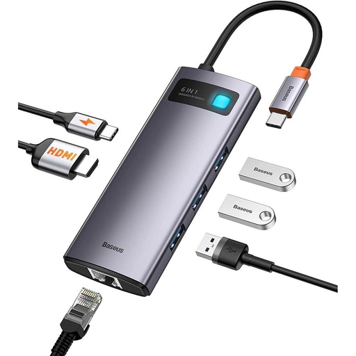Baseus Hub Metal Gleam Series 6 en 1 multifuncional USB-C a USB-C
