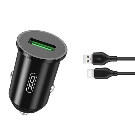 XO TZ12 Cargador de coche QC 3.0 18W USB + cable USB-C