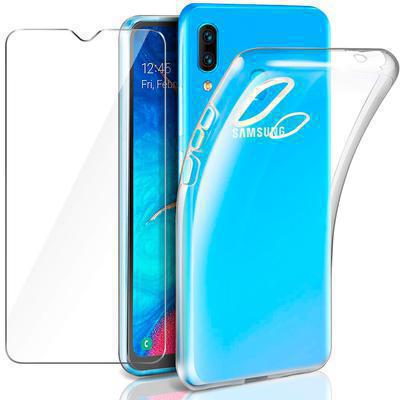 Protector cristal templado + funda silicona Samsung Galaxy A20