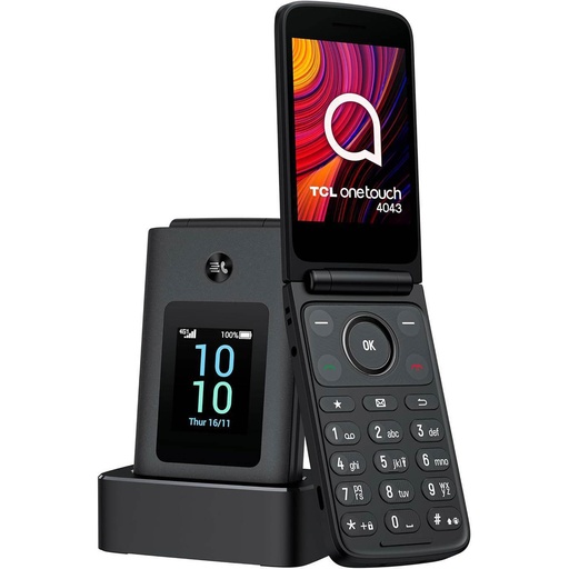 [TCL4043DN] TCL Onetouch 4043D Teléfono de fácil uso, con teclas grandes, linterna, 4G negro